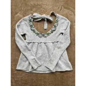 Free People Angora/Wool Gray Open Back Sequins Sweater Women's Size‎ Small